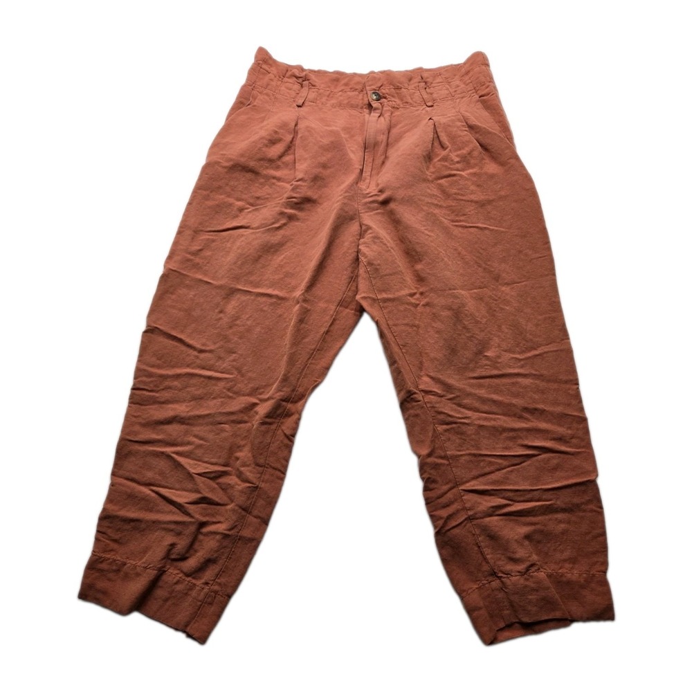 Madewell Linen Blend Paperbag Pants Womens 12 Afterglow Red Rust AJ461 Cropped